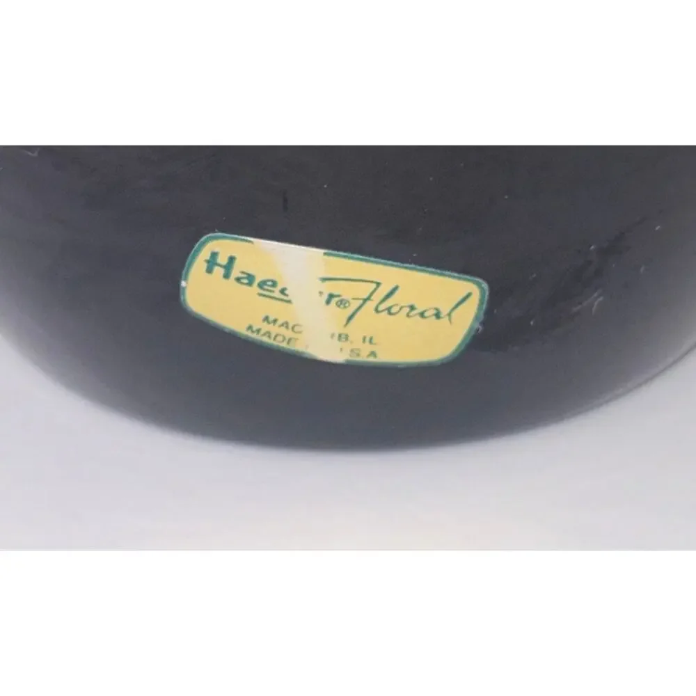 VTG 1980s Haeger Floral Glossy Black Ceramic Vase Tassel Design